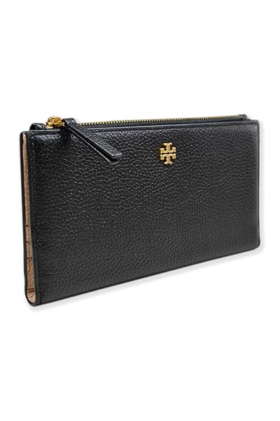 Tory Burch Womens 139540 Blake Pebble Leather Colorblock Slim Envelope Wallet, (006 Black/Sand)