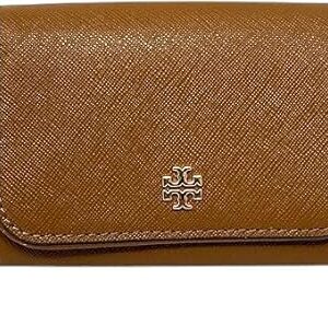 Tory Burch Women's 157146 Crossgrain Leather Emerson Flap Card Case Wallet (Moose)