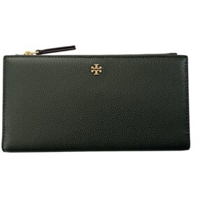 Tory Burch Women's Blake Pebble Leather Colorblock Slim Envelope Wallet (Basil)