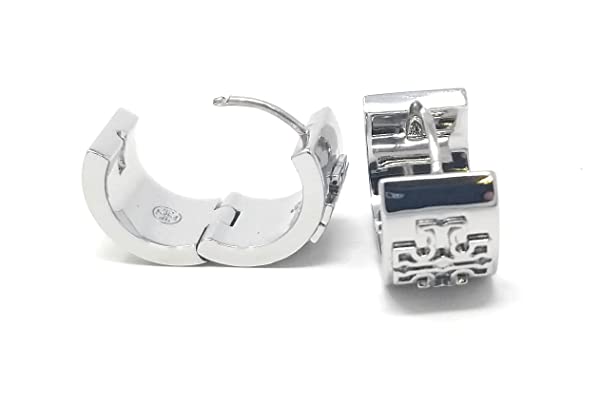 Tory Burch Women's Britten Huggie Small & Wide Hoop with Double T Logo (Silver - 022) - Image 4
