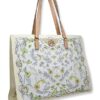 Tory Burch Womens Floral Easter Printed Nylon Tote Bag with Gold-Tone Hardware, Large, Meadow