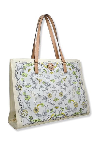 Tory Burch Womens Floral Easter Printed Nylon Tote Bag with Gold-Tone Hardware, Large, Meadow