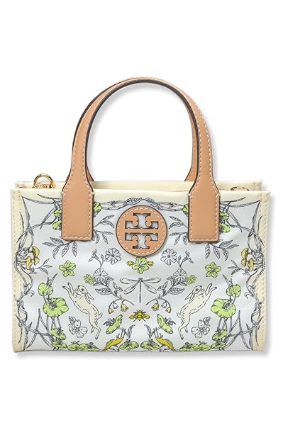 Tory Burch Womens Mini Nylon Tote Bag with Gold-Tone Hardware and Shoulder Strap, (Easter Meadow Print Off-White) - Image 3