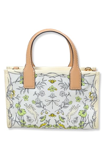 Tory Burch Womens Mini Nylon Tote Bag with Gold-Tone Hardware and Shoulder Strap, (Easter Meadow Print Off-White) - Image 4