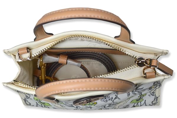 Tory Burch Womens Mini Nylon Tote Bag with Gold-Tone Hardware and Shoulder Strap, (Easter Meadow Print Off-White) - Image 6