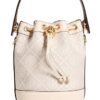 Tory Burch Women's Mini T Monogram Bucket Bag, Ivory, Print, Off White, One Size