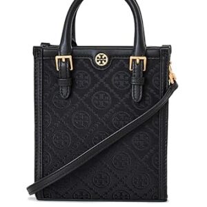 Tory Burch Women's Mini T Monogram Tote, Black, One Size