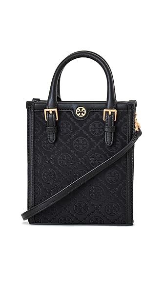 Tory Burch Women's Mini T Monogram Tote, Black, One Size