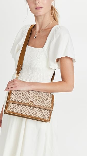 Tory Burch Women's T Monogram Jacquard Shoulder Bag, Hazel, Tan, Graphic, One Size - Image 3