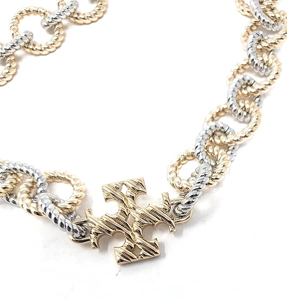 Tory Burch Women's Textured Rope Mixed Metal Necklace (Tory Gold, Tory Silver) - Image 3