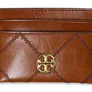 Tory Burch Women's Willa Glazed Leather Slim Card Case Wallet (Dark Whiskey)