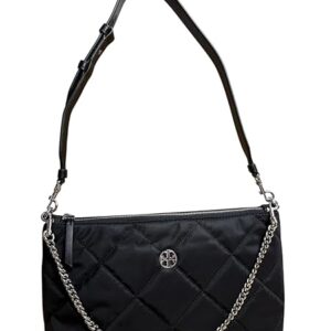 Tory Burch Women’s Willa Quilted Nylon Zip Shoulder Bag (Black)