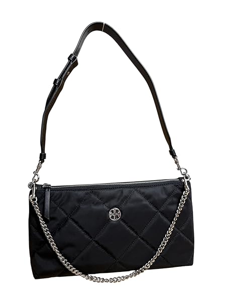 Tory Burch Women’s Willa Quilted Nylon Zip Shoulder Bag (Black)