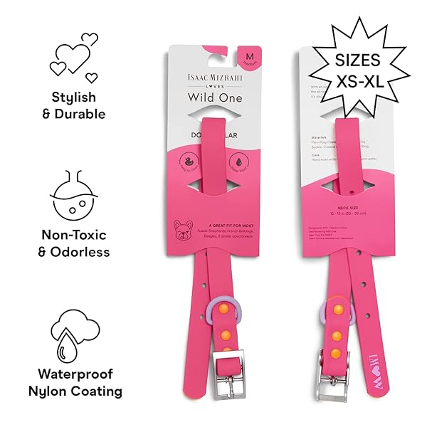 Wild One, Limited Edition, Designer Collection, Pink Dog Collar, Easy-Clean, All Weather Flex-Poly Strap with Metal, Durable, Dirt and Odor Resistant, Medium - Image 5