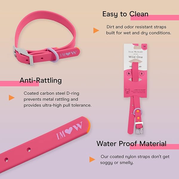 Wild One, Limited Edition, Designer Collection, Pink Dog Collar, Easy-Clean, All Weather Flex-Poly Strap with Metal, Durable, Dirt and Odor Resistant, Large - Image 3