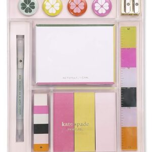 kate spade new york Cute Office and School Supplies Set, Desk Organizer Includes Ruler, Pen, Pencil sharpener, Eraser, 3 Sticky Note Flags, Notepad, and Magnets, Actually I Can
