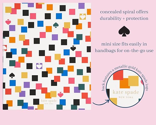 kate spade new york Small Concealed Spiral Notebook, 8.25" x 6.75" Journal Notebook with 112 Lined Pages, Scattered Checks - Image 3