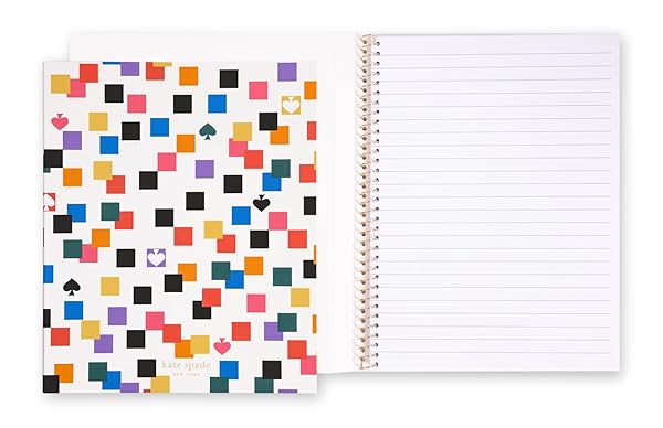 kate spade new york Small Concealed Spiral Notebook, 8.25" x 6.75" Journal Notebook with 112 Lined Pages, Scattered Checks